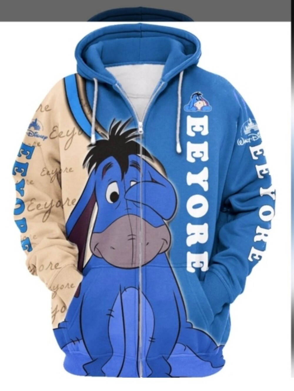 Eeyore Full-Zip Hoodie - Blue Tan Graphic Zip-Up